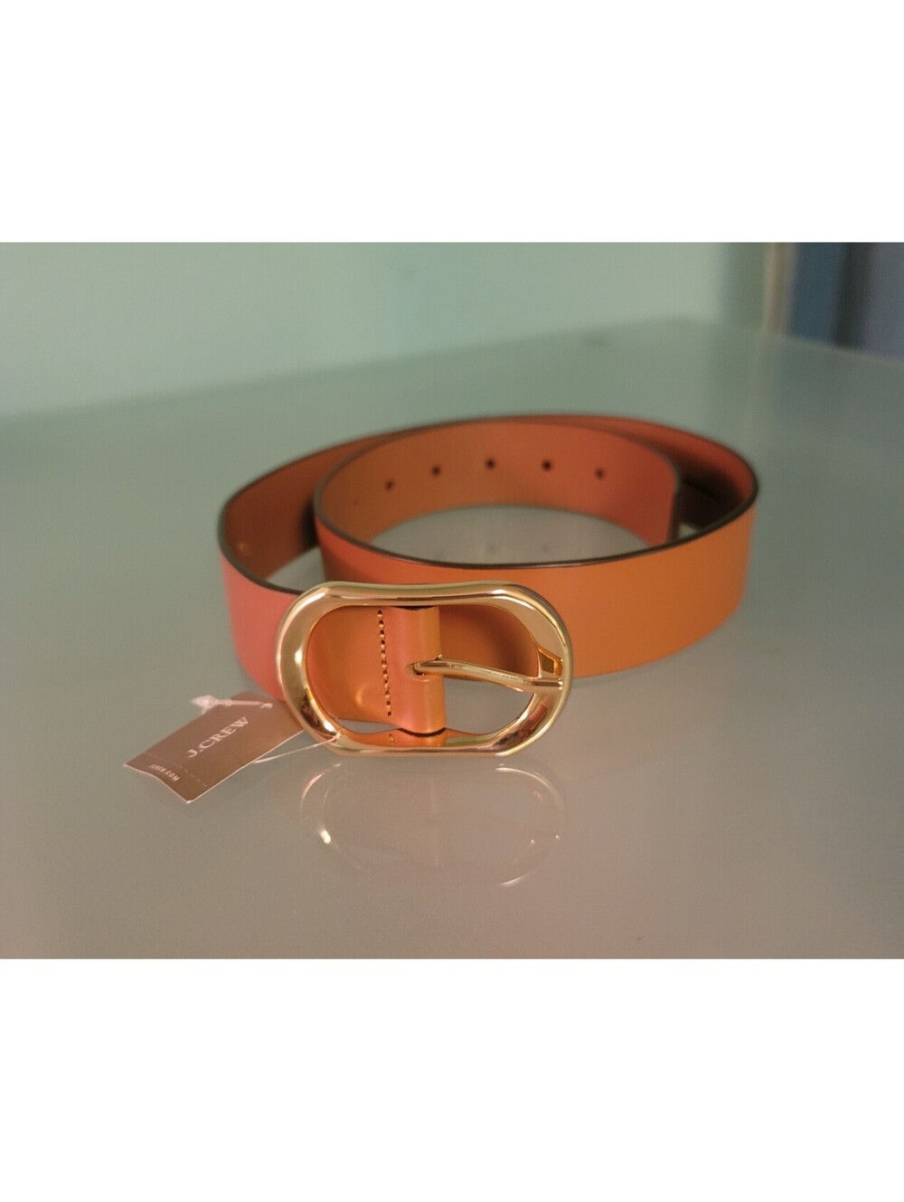 J. Crew oval buckle belt italian leather rich toffee XS NWT $98